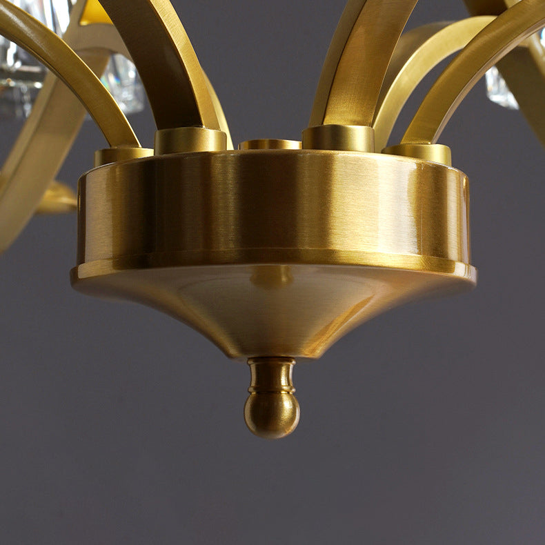 現代的な高級フル銅フレームのまばゆいクリスタルカップシェード6/8/10ライトシャンデリアリビングルーム用