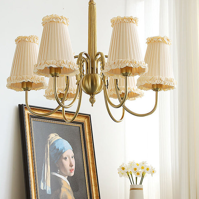 Vintage French Fabric Cone Shade 4/6/8 Light Chandelier