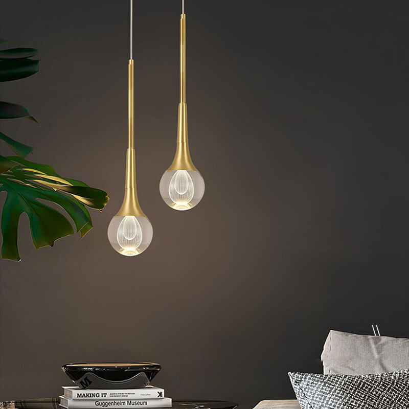 مصباح LED عصري فاخر على شكل دمعة من الزجاج والنحاس