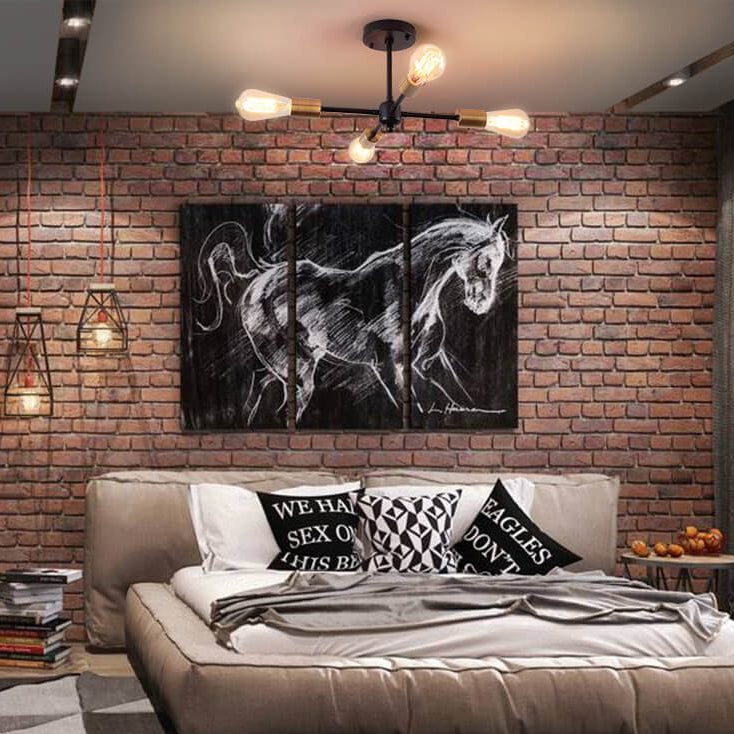 ヴィンテージ インダストリアル 錬鉄ガラス ランプシェード 4灯シャンデリア