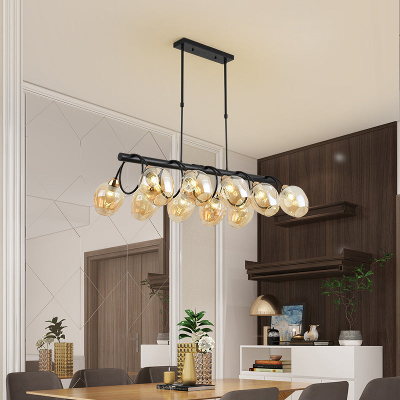 Nordic Light Luxury Gradient Glass Linear 6/8/10 Light Island Light Chandelier