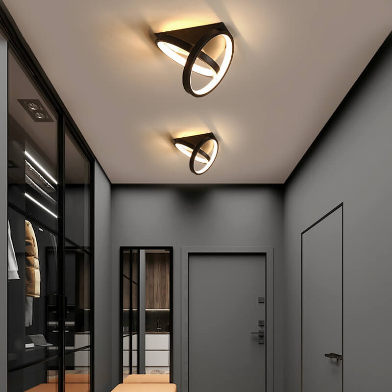 Modern Mid-century Iron Triangle Plate Cross Aluminum Ring LED Semi-Flush Mount Ceiling Light For Living Room