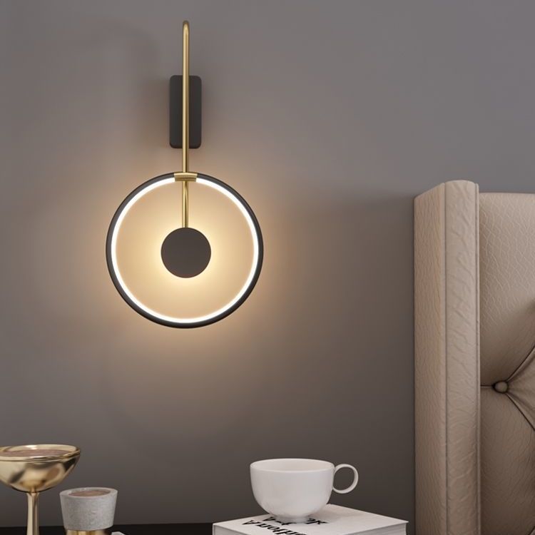 Modern Minimalist Iron Acrylic Round Ring LED Wall Sconce Lamp For Bedside