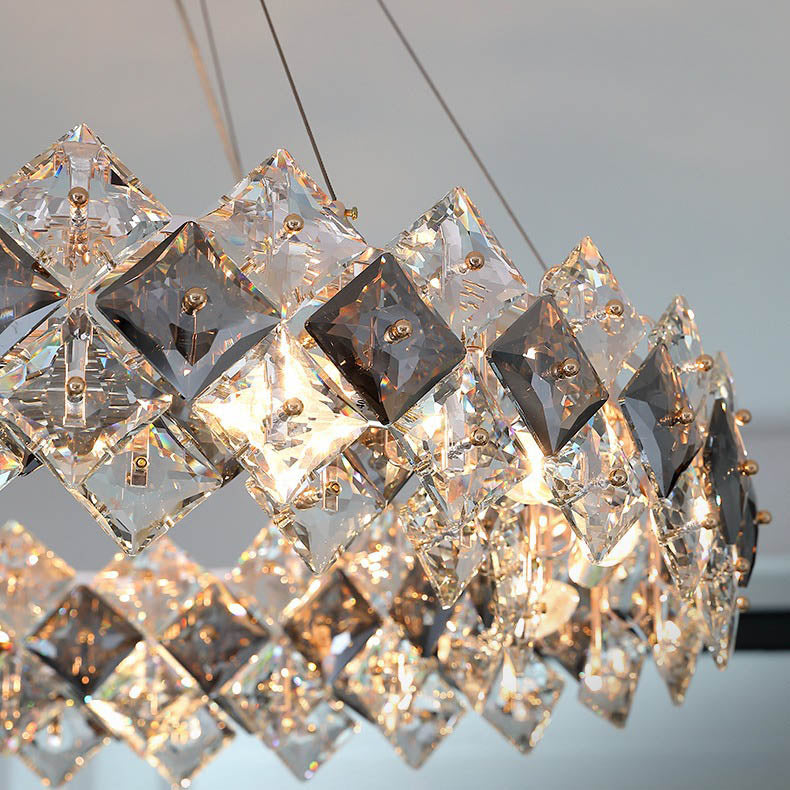 Contemporary Luxury Crystal Diamond Circle Plated Hardware 5/6/7/8/10/14 Light Chandelier For Living Room
