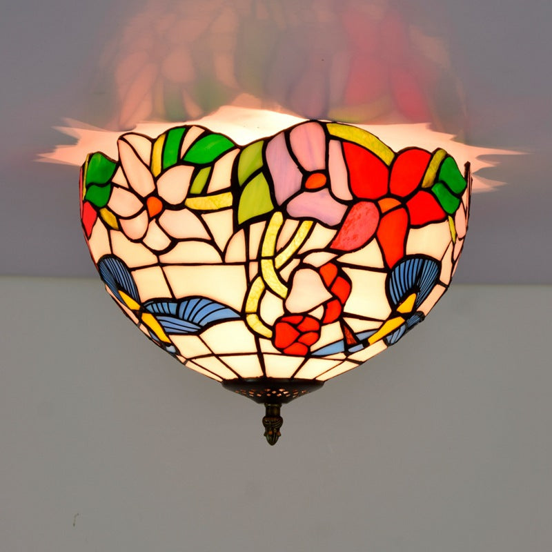 European Rustic Tiffany 2-Light Flush Mount Lighting