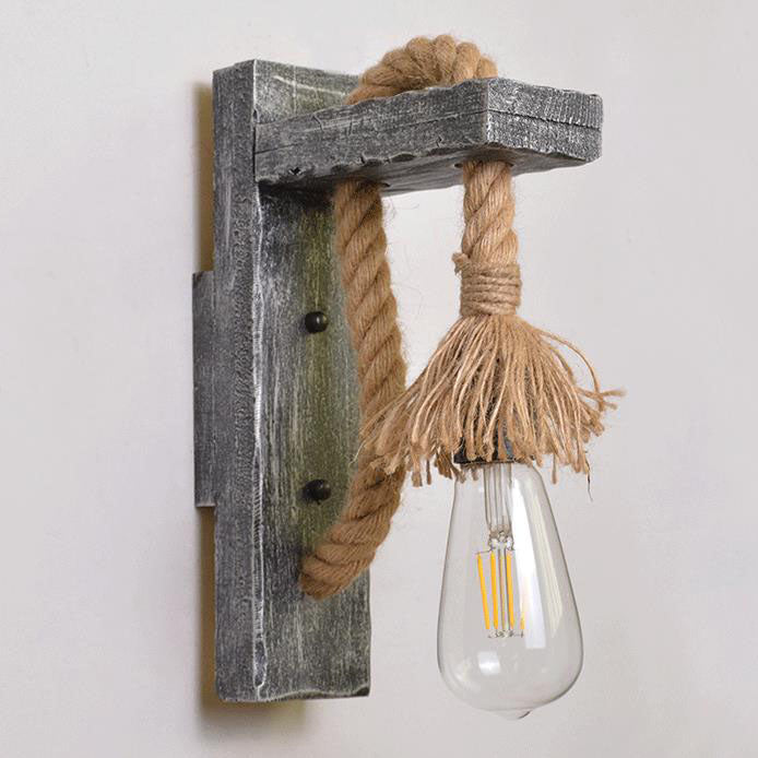 Vintage Industrial Solid Wooden Twine 1-Light Wall Sconce Lamp