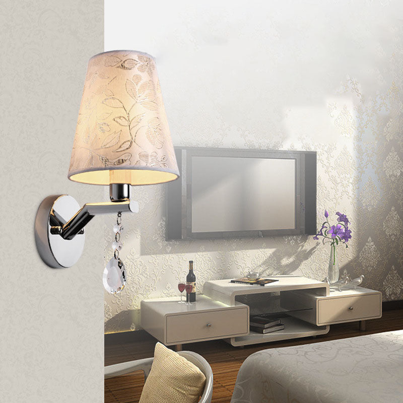 Modern Transitional Flower Pattern Fabric Shade Electroplated Iron Frame 1-Light Wall Sconce Lamp For Living Room