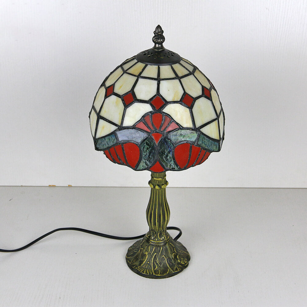 Tiffany Vintage Stained Glass Flower Dome 1-Light Table Lamp
