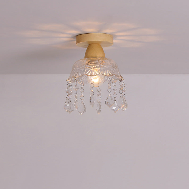 Japanese Minimalist Log Glass 1-Light Semi-Flush Mount Light
