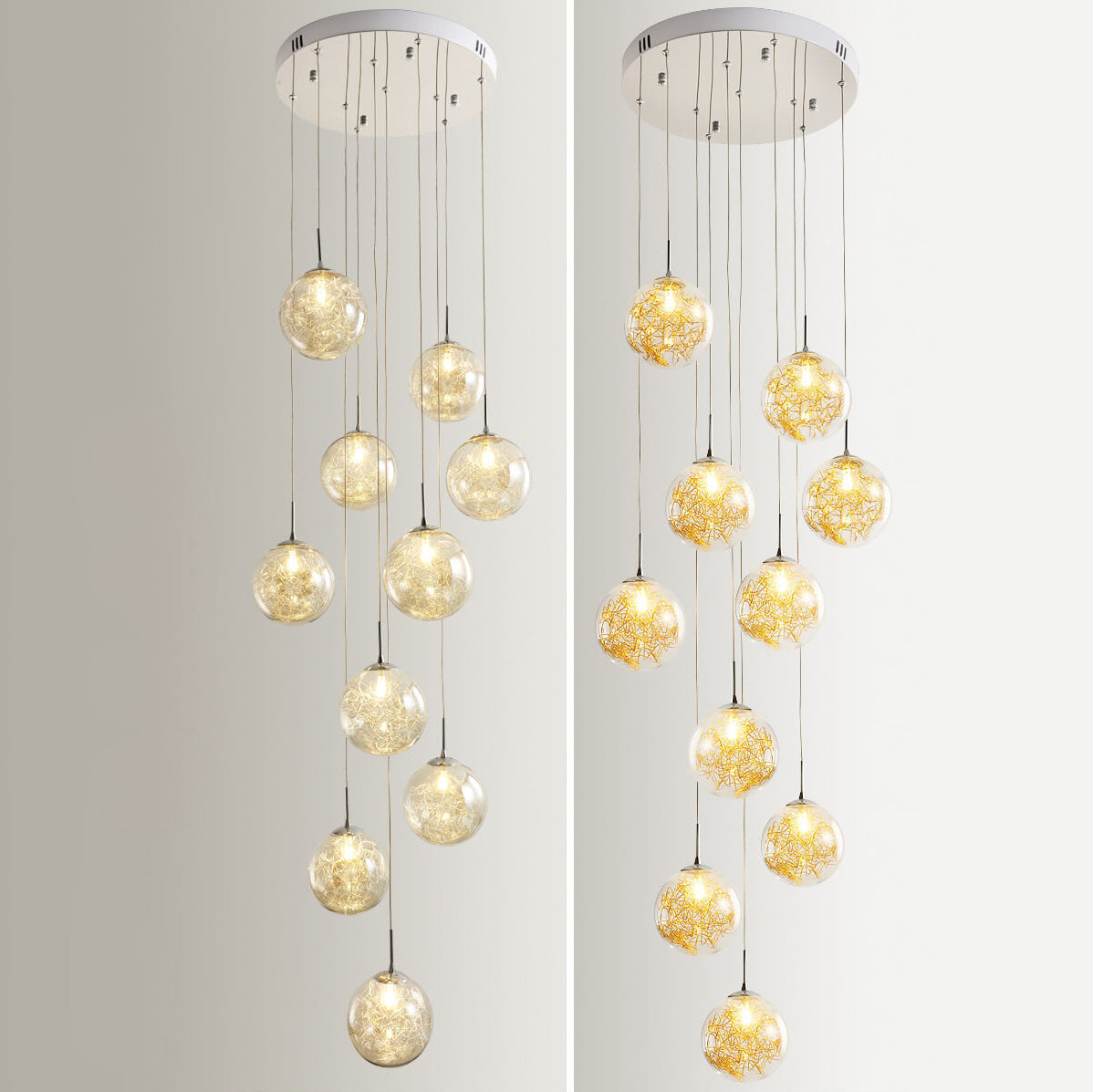 Modern Luxury Staircase Glass Ball Shade Loft Chandelier