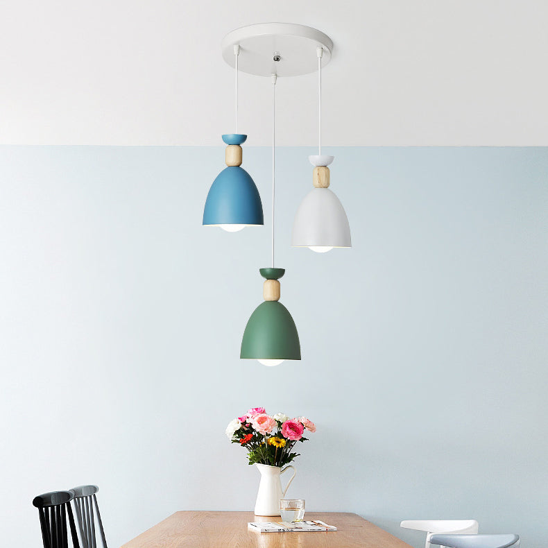 Modern Minimalist Round Cone Iron Wood 1/3 Light Island Light Chandelier For Dining Room