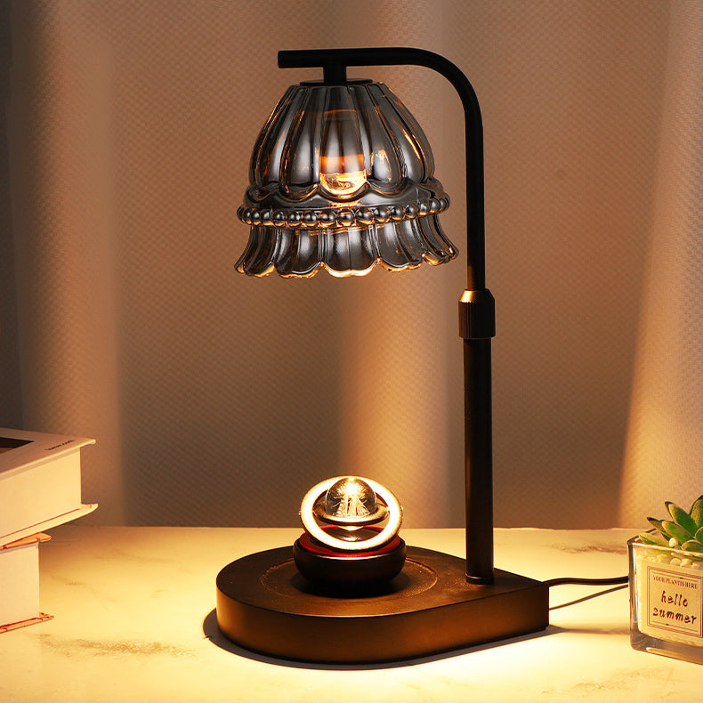 Modern Art Deco Flower Type Wooden Glass 1-Light Melting Wax Table Lamp For Bedroom
