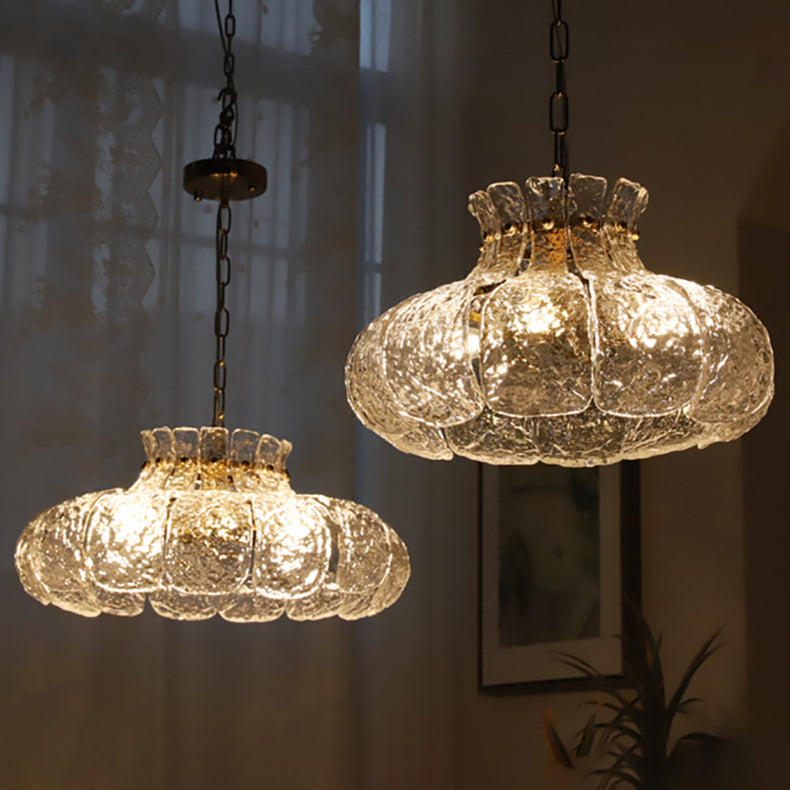Traditional Vintage Round Floral Iron Glass 4-Light Pendant Light For Living Room