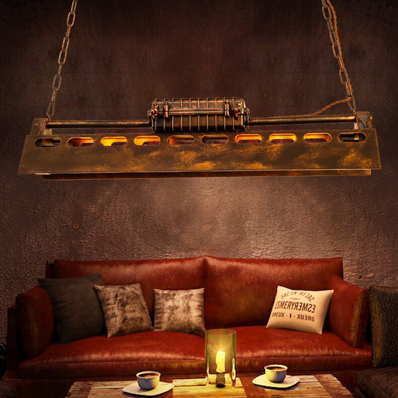 Traditional Vintage Iron Hollow Frame LED Chandelier Island Light For Entertainment Room