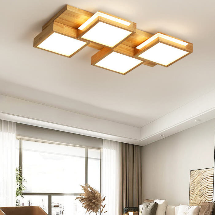 مصباح LED مربع بسيط من الخشب الصلب بتصميم نورديك