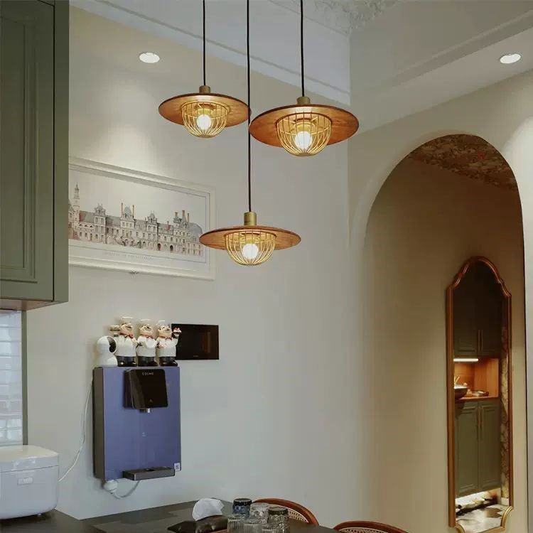 Industrial Simple Light Luxury Wooden Disc 1/2/3-Light Island Light Chandelier