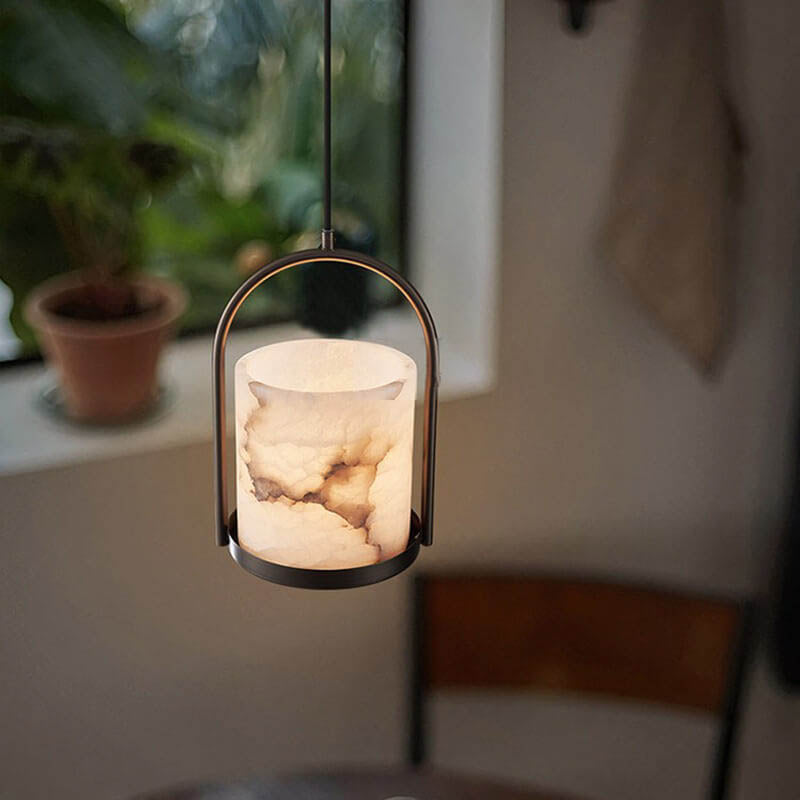 مصباح معلق أسطواني من الرخام الصيني التقليدي لغرفة المعيشة