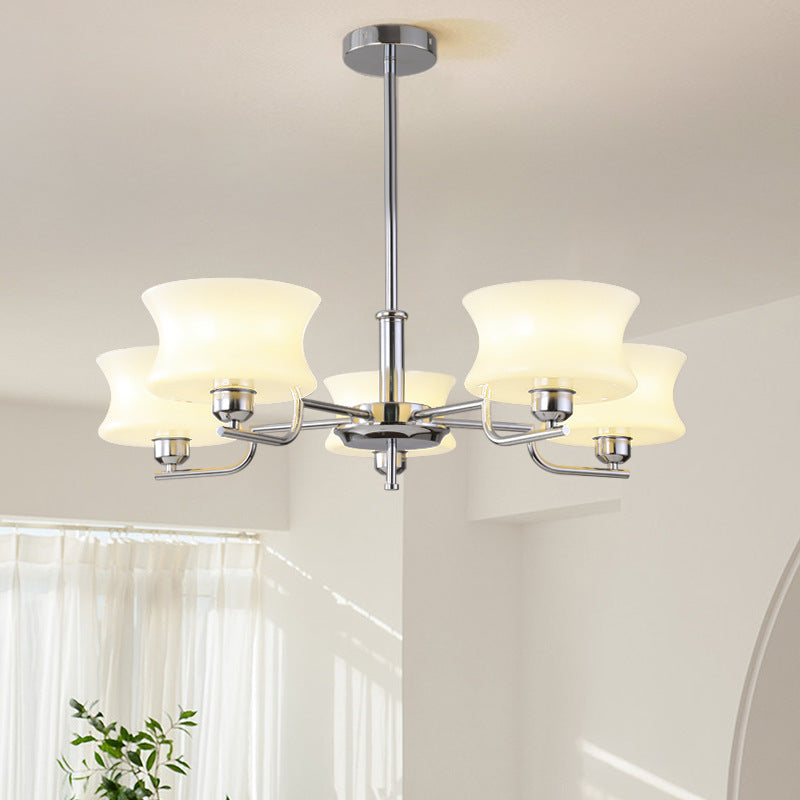 ثريا دائرية معاصرة من الحديد والزجاج الكريمي بثلاثة أضواء ونصف لغرفة المعيشة