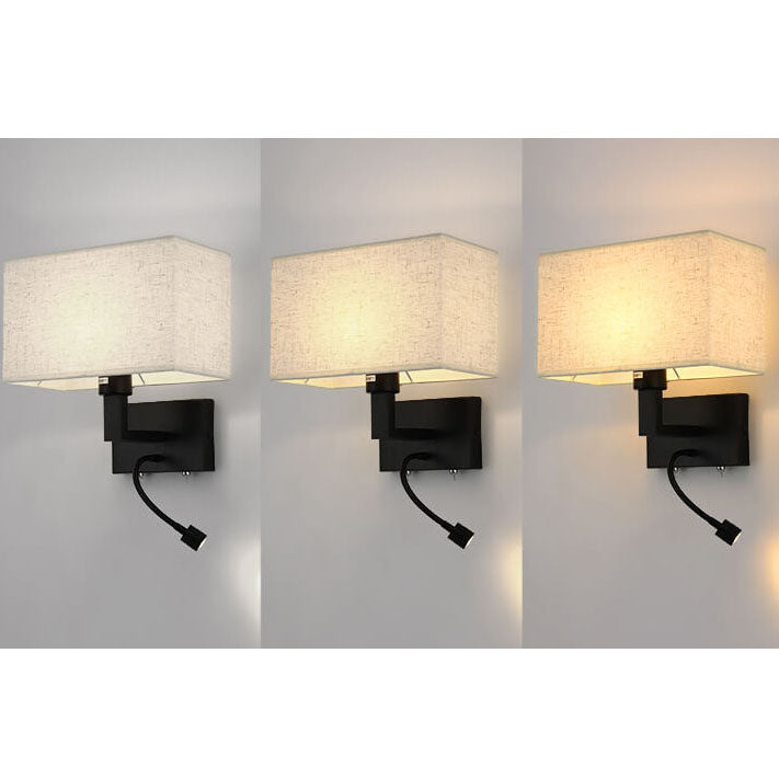 Modern Minimalist Solid Color Rectangular Iron Fabric 2-Light Wall Sconce Lamp