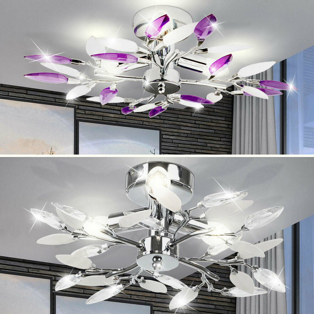 Creative Simple Crystal Leaf Combination Design 3-Light Flush Mount Light