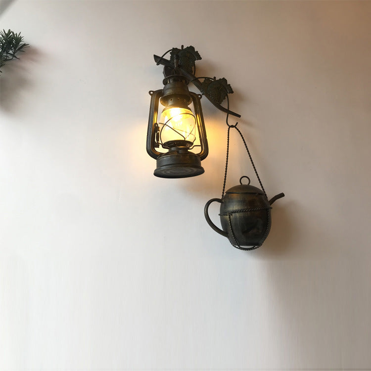 Traditional Vintage Horse Lamp Kettle Iron 1-Light Wall Sconce Lamp For Living Room