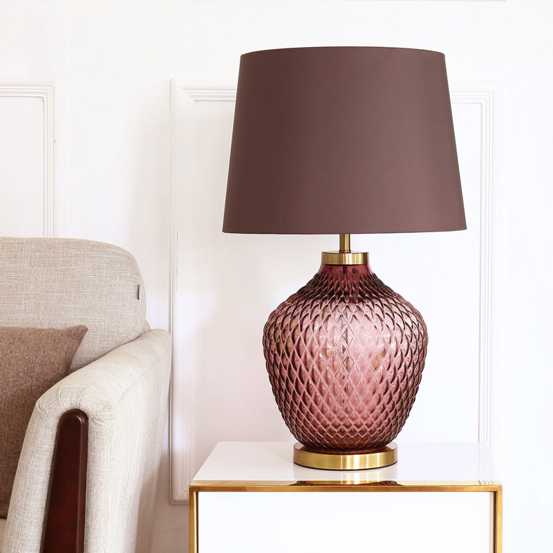 Contemporary Scandinavian Lucite Vase Base Glass Fabric 1-Light Table Lamp For Bedroom