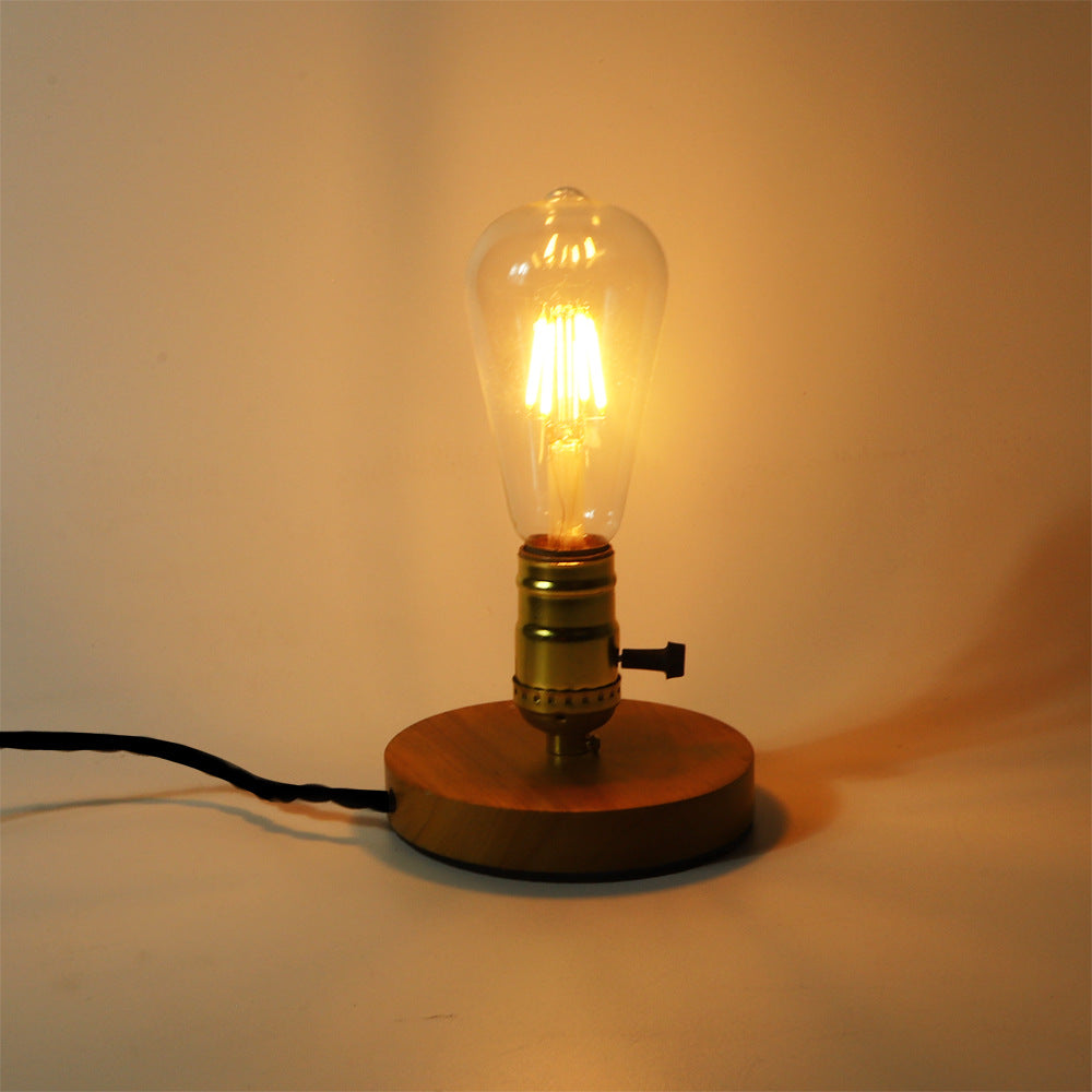 Traditional Vintage Glass Solid Wood Base 1-Light Table Lamp For Bedroom