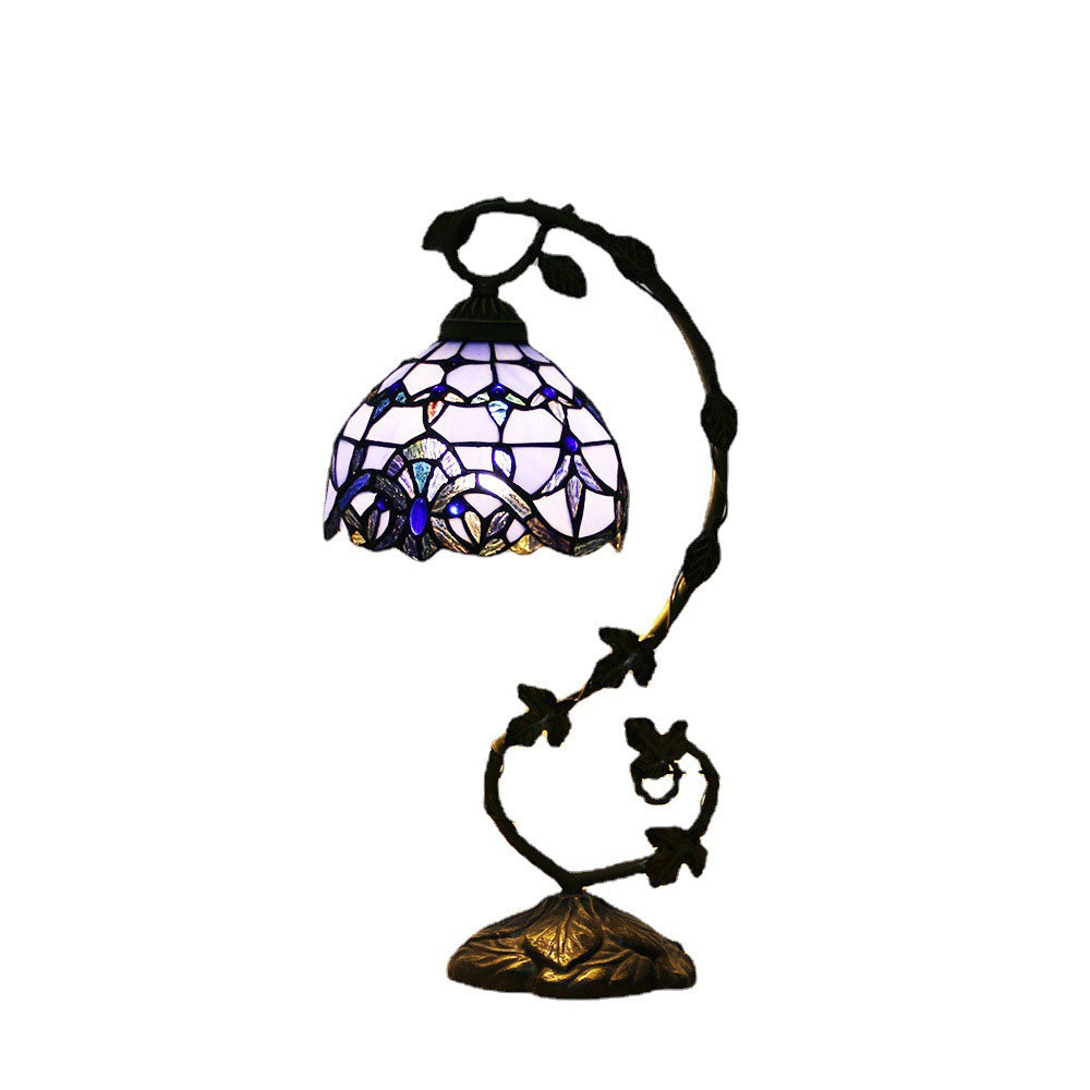 Traditional Tiffany Half Round Flower Vine Resin Stained Glass 1 Light Table Lamp For Bedroom