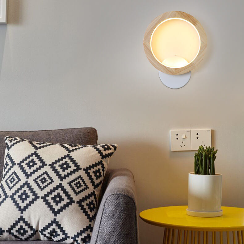 Japanese Modern Square Round Rubber Wood Hardware LED Wall Sconce Lamp