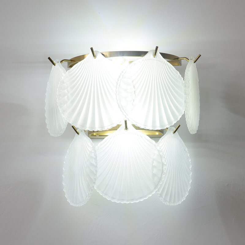 French Light Luxury Frosted Glass Shell 2-Light Wall Sconce Lamp