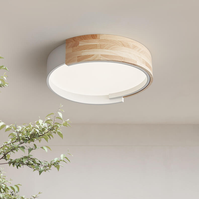 Nordic Creative Half Round Wooden Round LED Flush Mount Light
