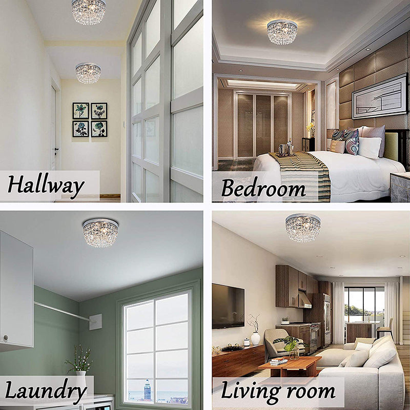 ستارة سقف دائرية فاخرة حديثة مزينة بخرز كريستالي، مزودة بإضاءة مدمجة