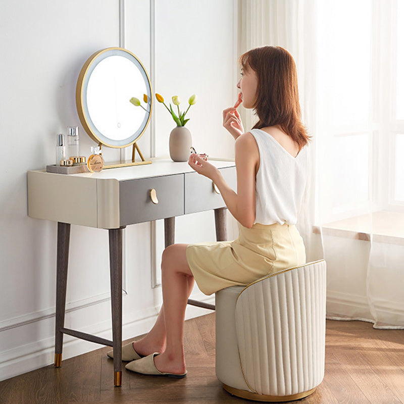 Modern Minimalist Cylinder Iron Nappa Leather Vanity Stool Backrest For Bedroom