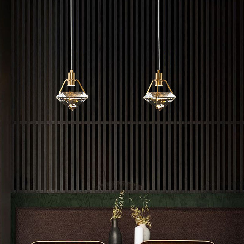 Modern Minimalist Diamond Iron Crystal 1-Light Pendant Light For Bedroom