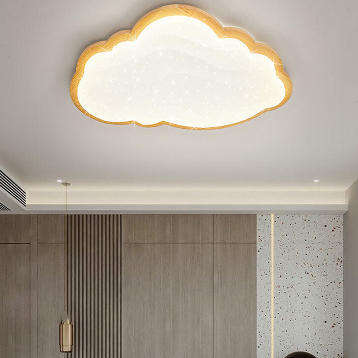 Modern Creative Pure White Cloud Star Wooden Acrylic LED Flush Mount Light
