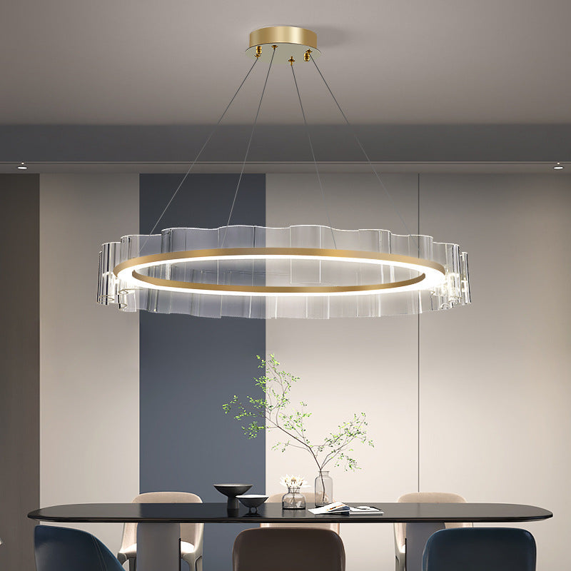 ثريا LED من الحديد الأكريليكي بتصميم دائري إسكندنافي معاصر لغرفة المعيشة