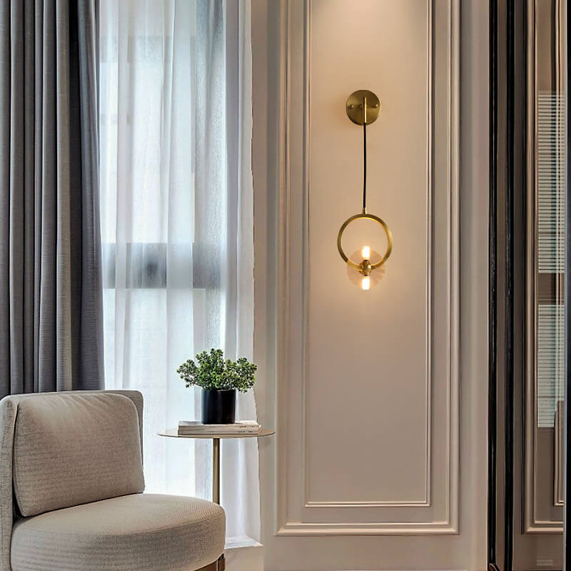 Modern Golden Glamour Copper Circle Ring Crystal 1-Light Wall Sconce Lamp