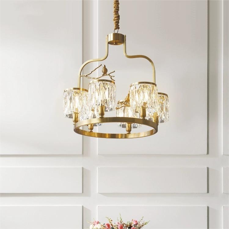 ثريا معاصرة من النحاس الكريستالي على شكل فرع طائر اسكندنافي، بإضاءة 4/6 لغرفة النوم