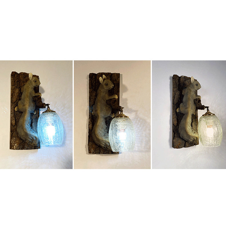Nordic Vintage Resin Squirrel Glass 1-Light Wall Sconce Lamp