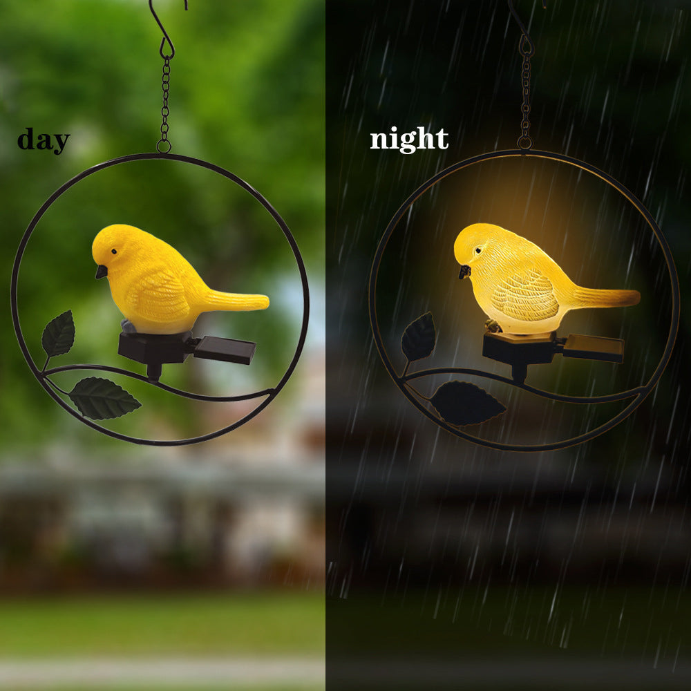 Modern Art Deco Solar Waterproof Iron Resin Plastic Bird Round LED Pendant Light For Garden