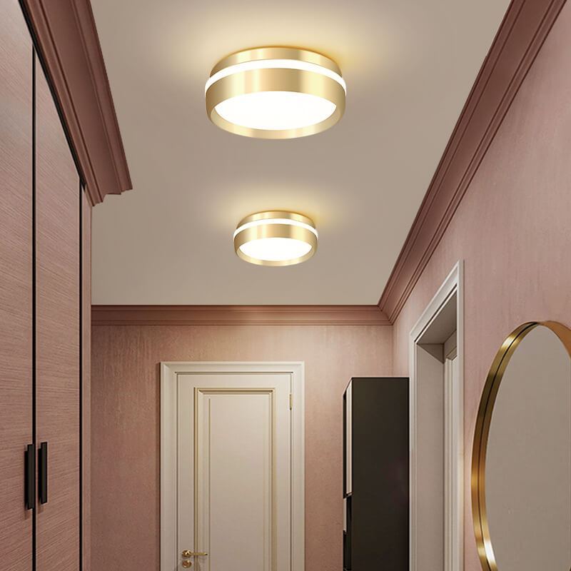 Nordic Minimalist Round Solid Gold Aluminum Acrylic LED Flush Mount Light