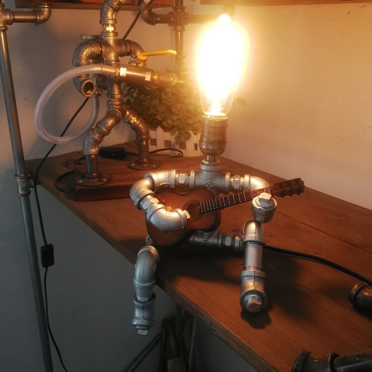Industrial Plumbing Guitar Robot 1-Light Table Lamp