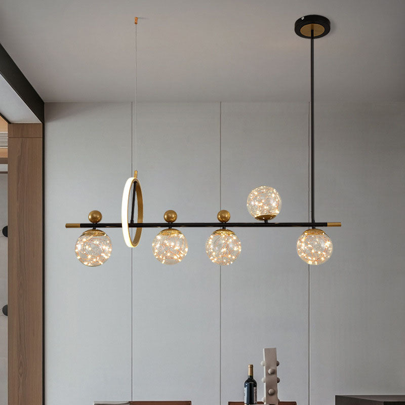 Nordic Light Luxury Round Ball Iron Glass LED Chandelier