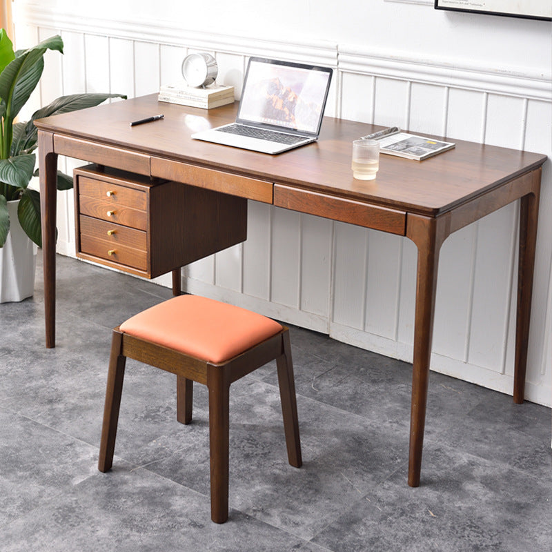 Modern Minimalist Rectangular Solid Wood Faux Leather Vanity Stool For Bedroom