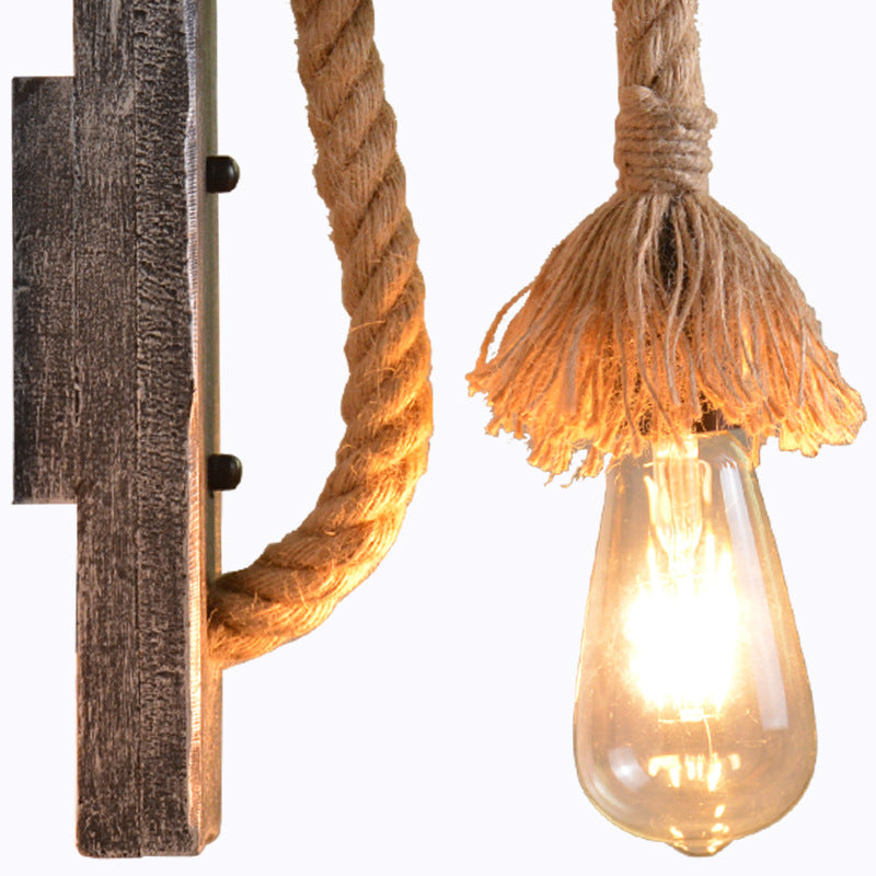Vintage Industrial Solid Wooden Twine 1-Light Wall Sconce Lamp