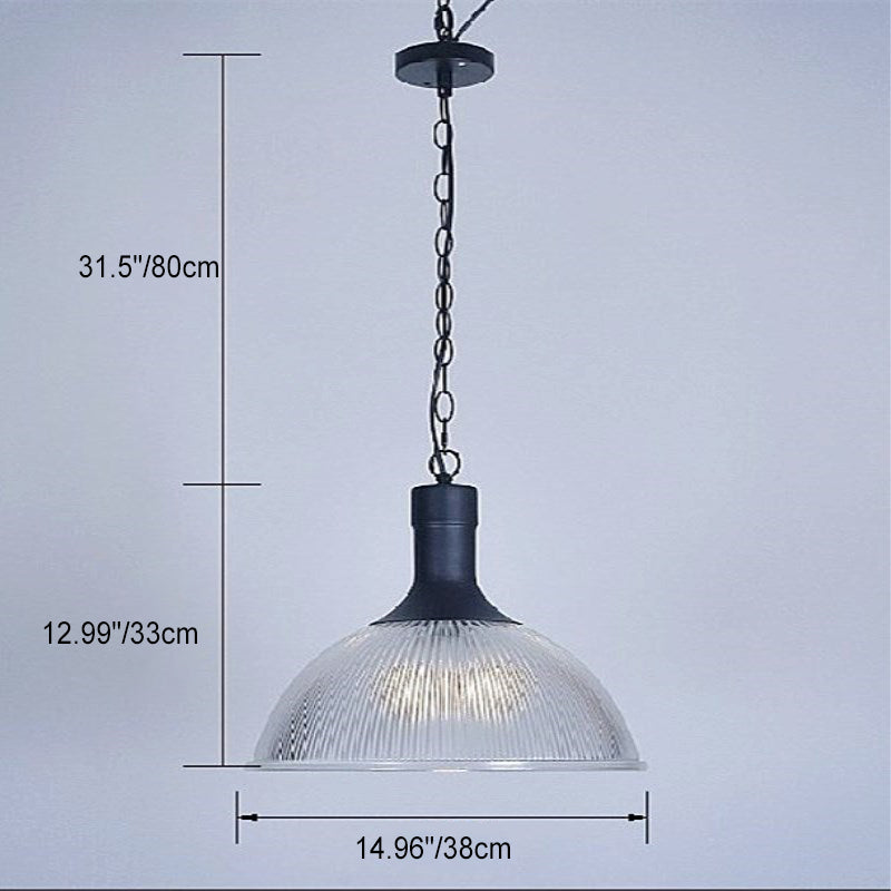Contemporary Industrial Iron Vertical Ribbed Glass Semicircle 1-Light Pendant Light For Dining Room