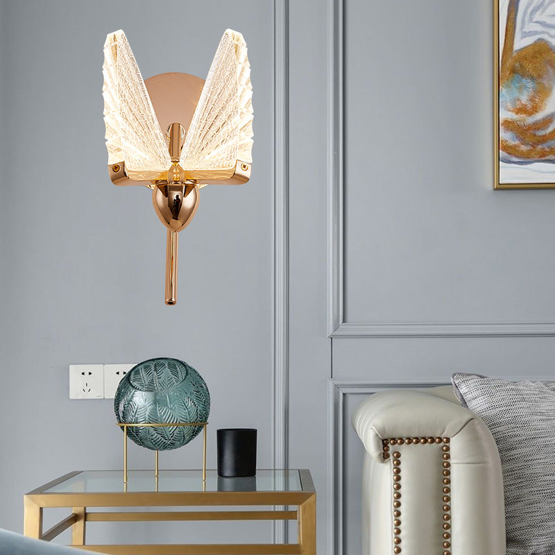 Modern Art Deco Zinc Alloy Butterfly Shape Acrylic LED Wall Sconce Lamp For Living Room