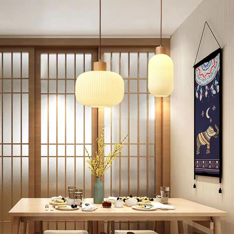 Japanese Minimalist Log Wood Strip Glass Jar 1/2/3 Light Island Light Chandelier