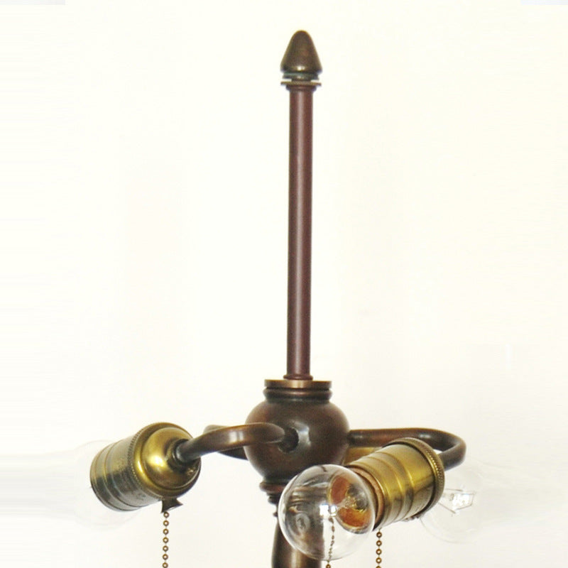 Traditional Tiffany Dragonfly Stained Glass Dome 3-Light Table Lamp For Study