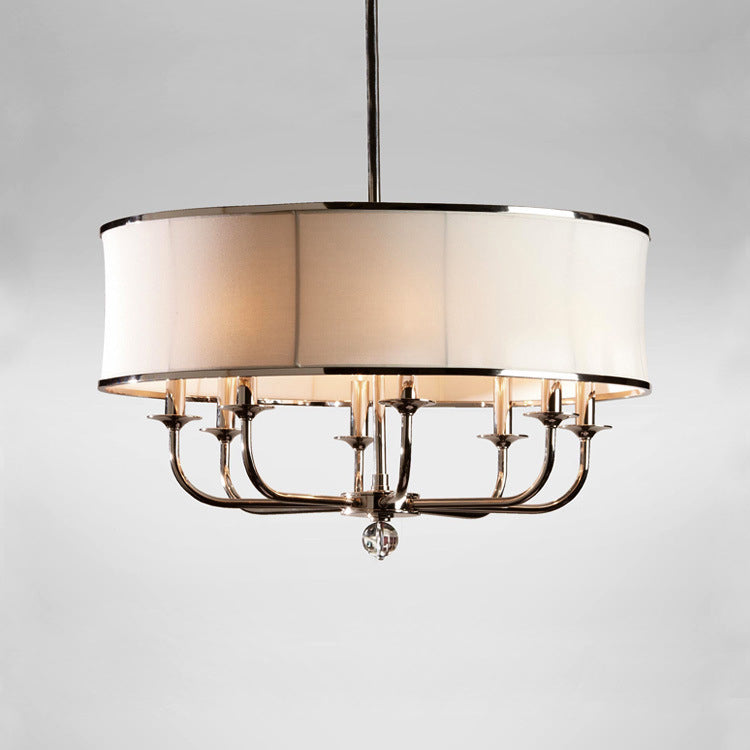 Contemporary Nordic Copper Iron Fabric Round Candle-Holder 8-Light Chandelier For Dining Room